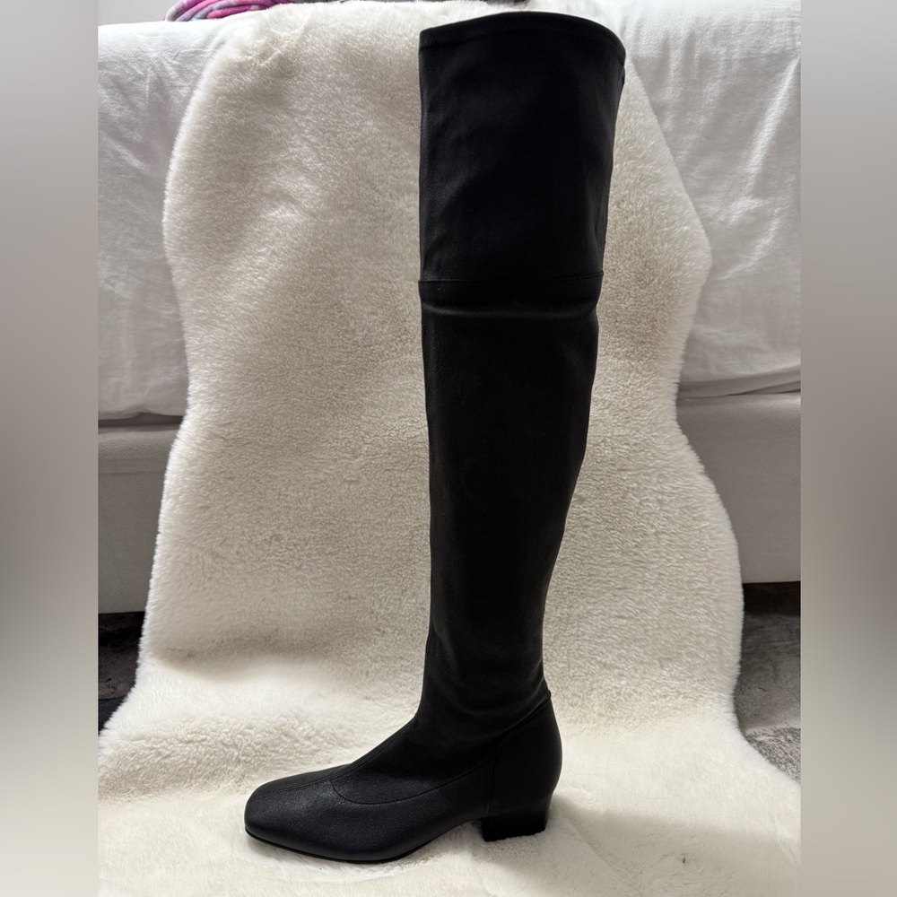 Aquatalia Sleek Black Over-the-Knee Stretchy Leather Boots